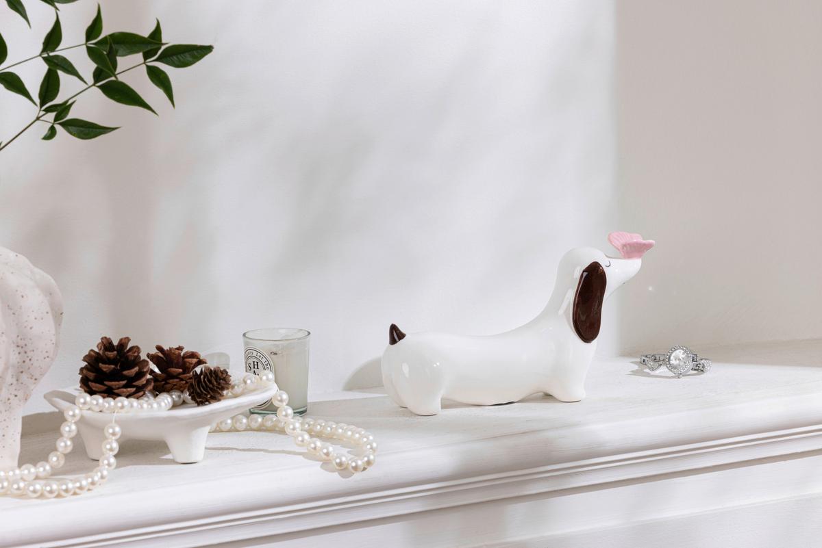 Dekohund Stefan - Pink/Braun, KONVENTIONELL, Keramik (20,5/5,5/11,2cm) - Luca Bessoni