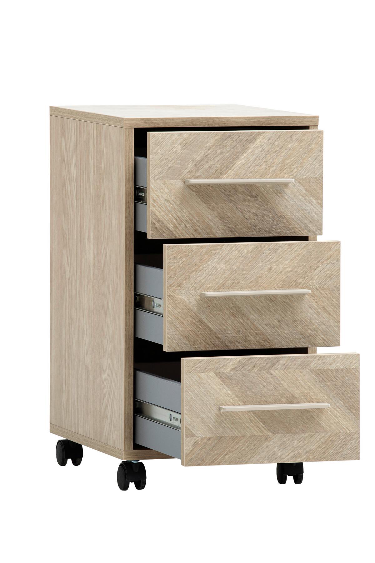 Rollcontainer Arezzo Eichefarben B: 32,6 - Eichefarben/Schwarz, MODERN, Holzwerkstoff/Kunststoff (32,6/59,7/39,1cm) - MID.YOU