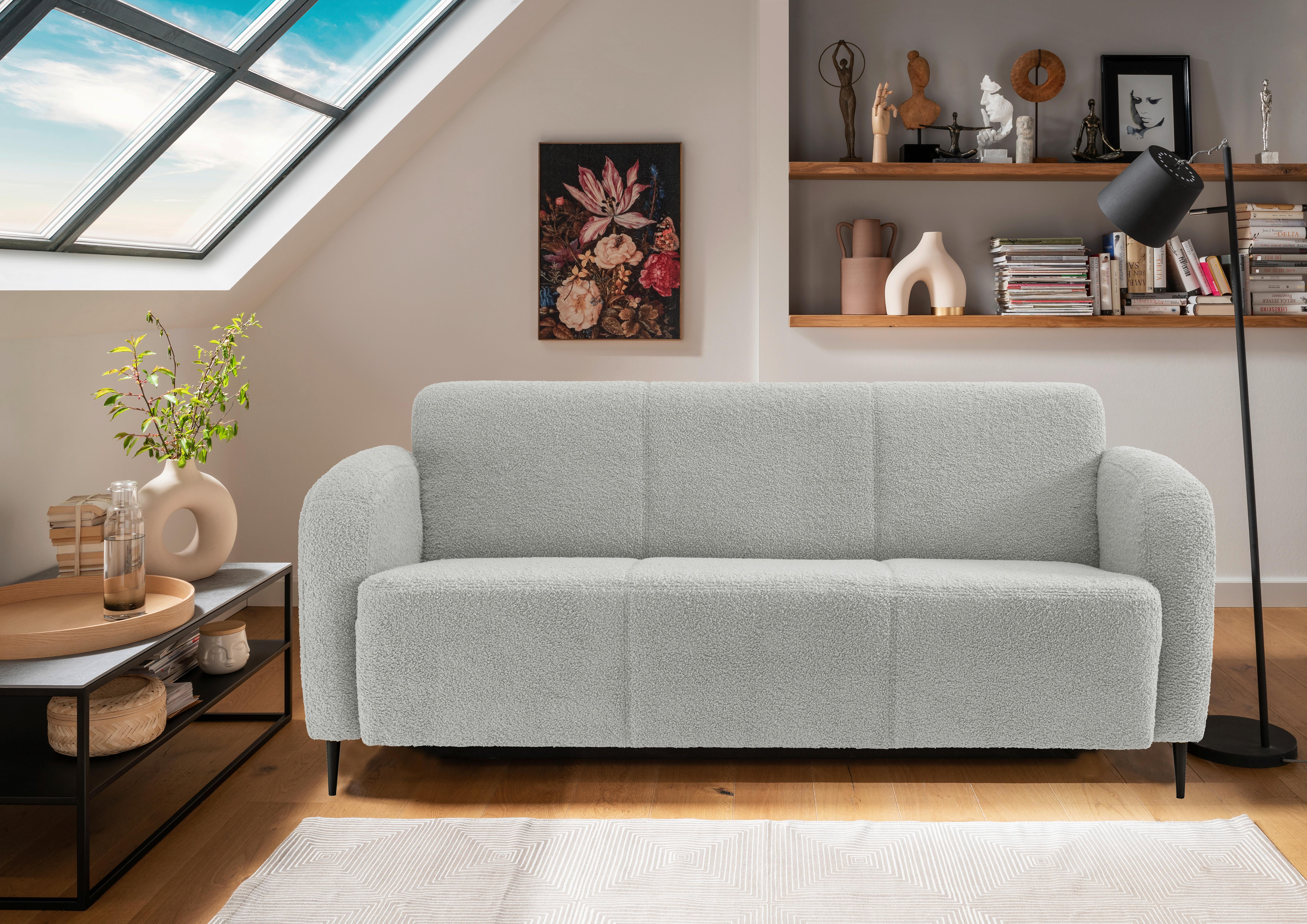 3-Sitzer-Sofa Marone Hellgrau Teddystoff - Hellgrau/Schwarz, MODERN, Textil (180/76/90cm) - Livetastic