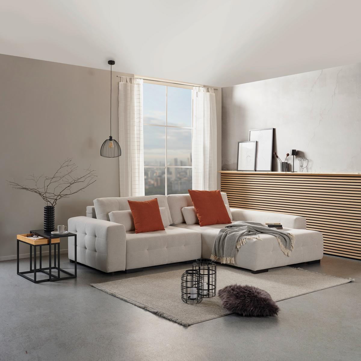 Ecksofa Chance - Beige/Rot, MODERN, Holz/Holzwerkstoff (301/201cm)