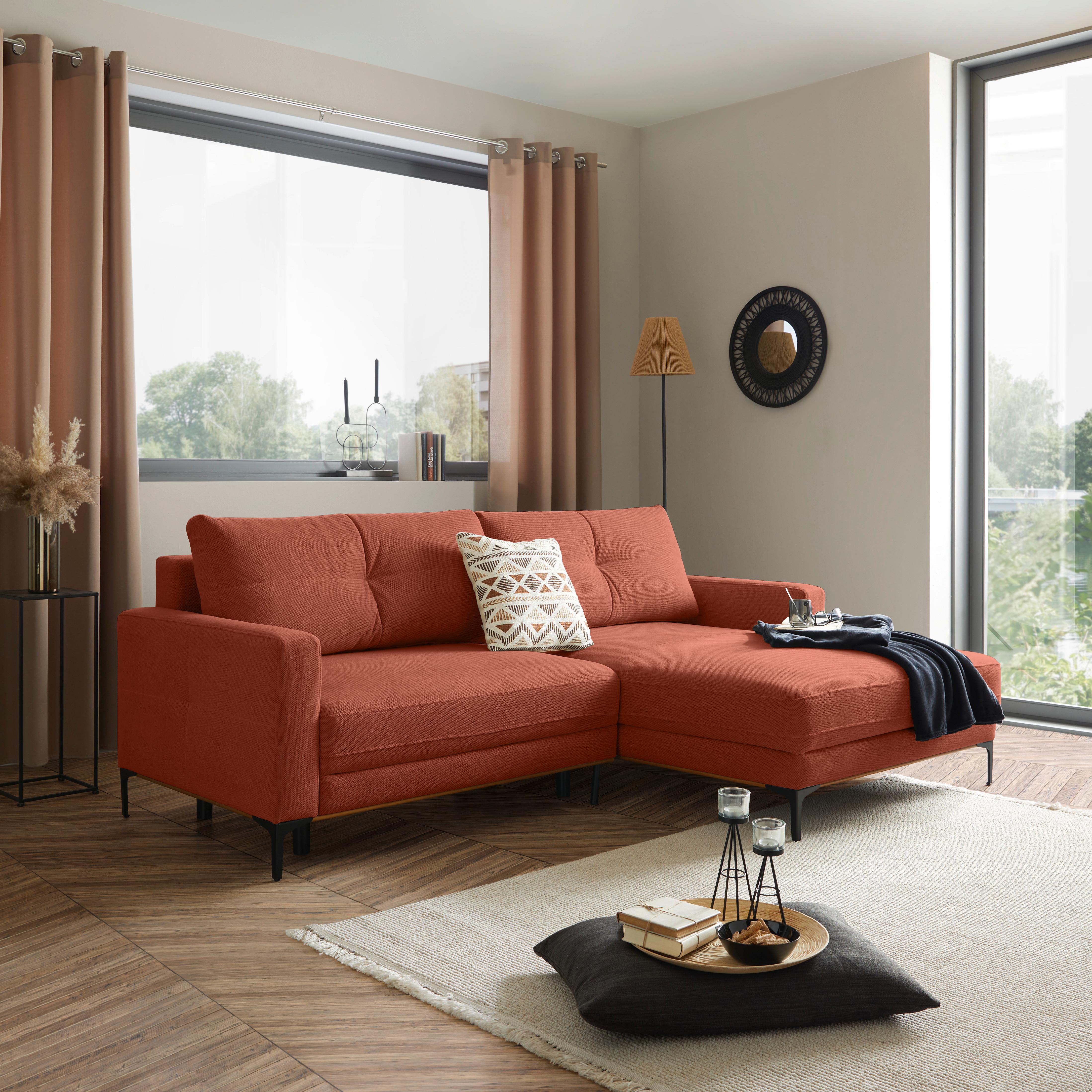 Ecksofa Bergamo - Rostfarben/Schwarz, MODERN, Textil (238/162cm) - Ondega