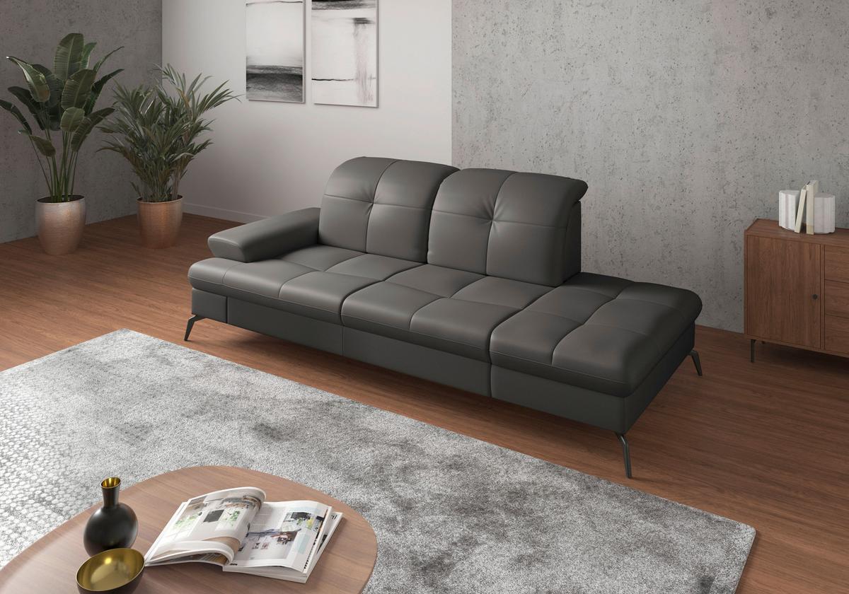 Récamiere Amica E, Anthrazit B: 231 Cm - Anthrazit/Schwarz, KONVENTIONELL, Leder/Textil (231/90/122cm) - Sit & More