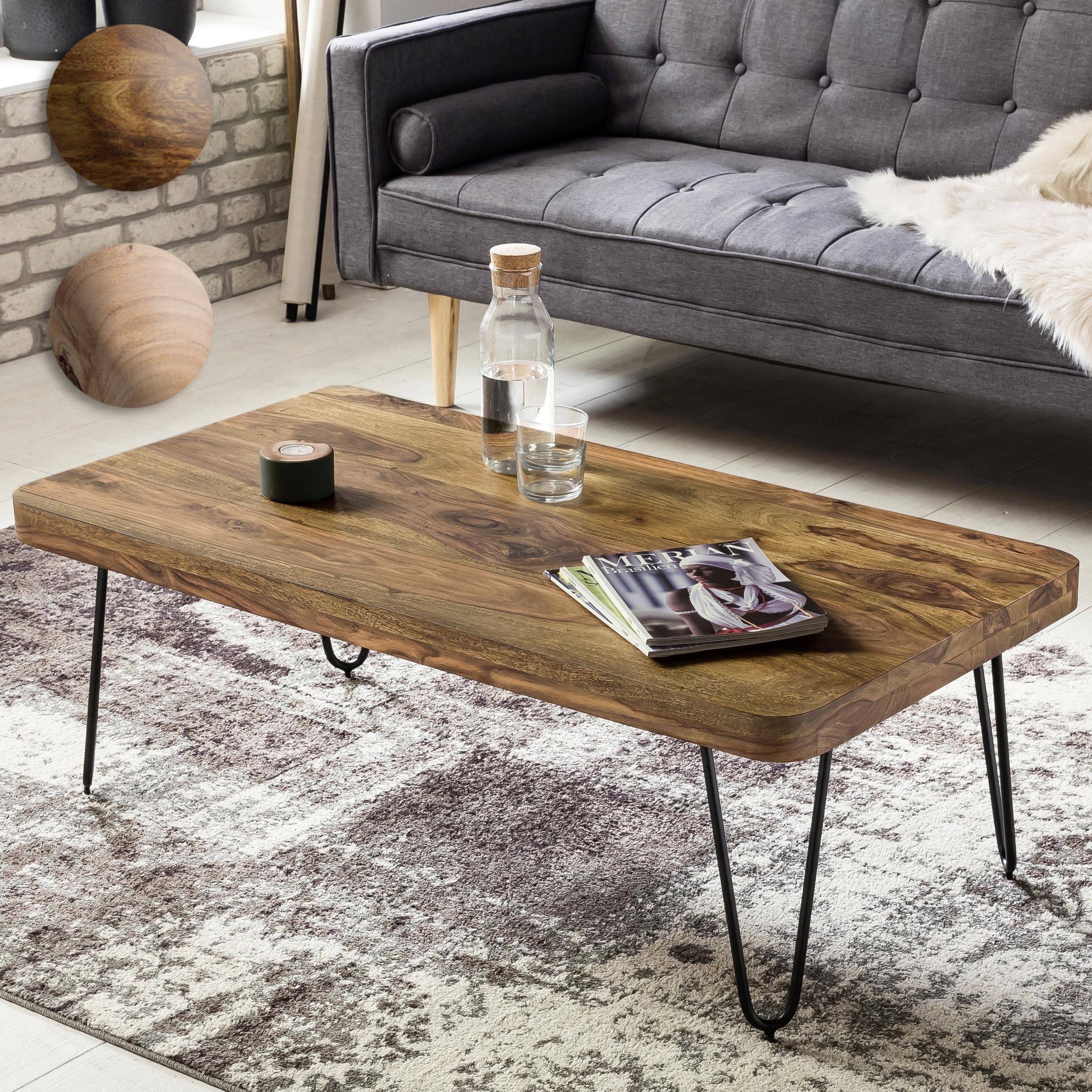 MID.YOU Couchtisch mit Holzplatte Bagli, Sheesham/Schwarz