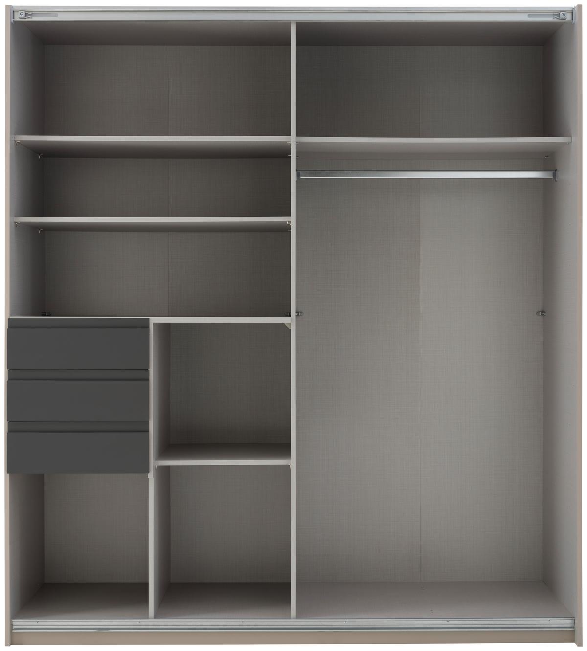 Schwebetürenschrank B: 180 cm Saharagrau/Grafit, O. Spiegel - Graphitfarben/Grau, Trend, Holzwerkstoff (180/198/65cm)
