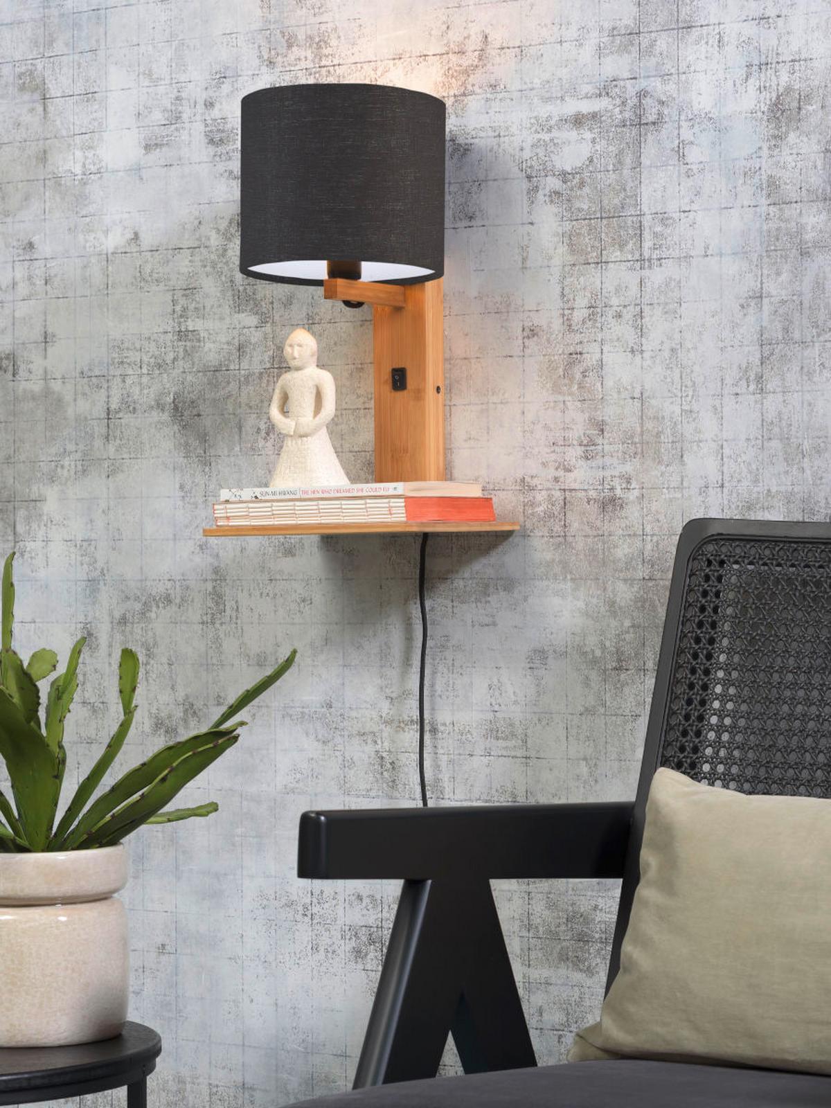 Wandleuchte Andes/w1/n/1815/dg - Dunkelgrau/Naturfarben, Trend, Holz/Textil (19/24/36cm) - Good & Mojo