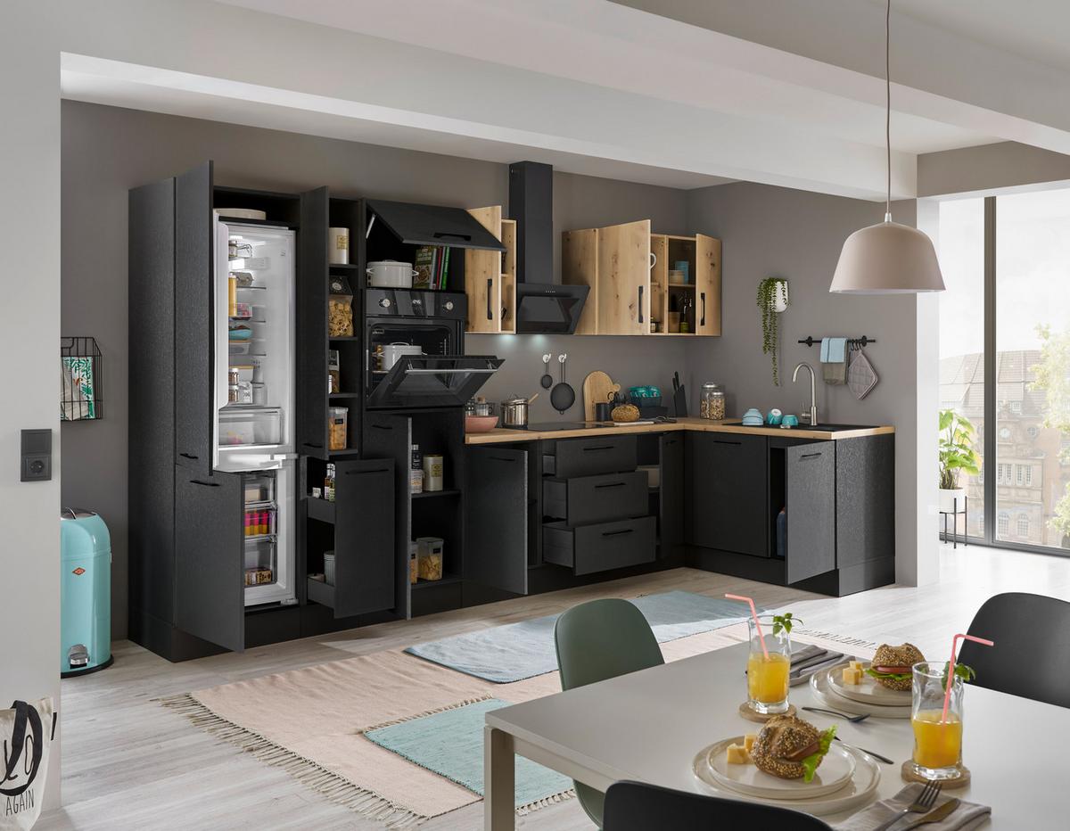 Eckküche Turin Schwarz/eiche Dekor 370x175 Cm - Schwarz/Eiche Artisan, Basics, Holzwerkstoff (370/175cm) - MID.YOU