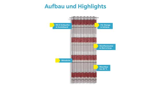 Vorhang Mit Schlaufen Und Band Palma 140x245 Cm Rot - Rot, MODERN, Textil (140/245cm) - Luca Bessoni