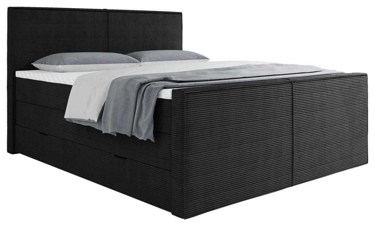 Boxspringbett Rodi Schwarz LF: 160x200 cm - Schwarz, MODERN, Textil (160/200cm) - Livetastic
