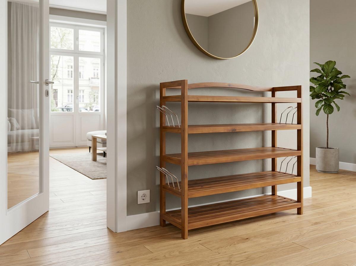 Schuhregal aus Akazie 5-Etagen LxBxH: 26x82x94 cm - Akaziefarben, Basics, Holz (26/82/94cm) - Prestige Home