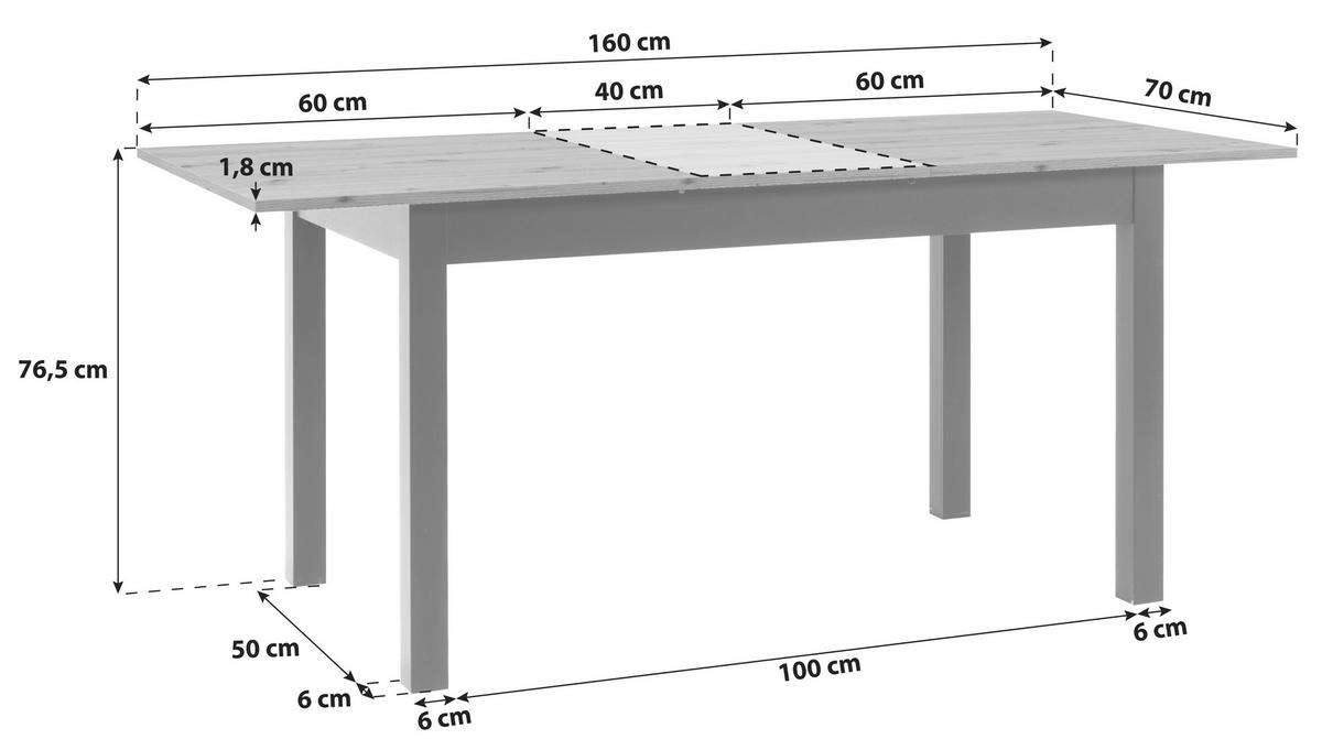 Esstisch ausziehbar Coburg 120-160x70x76,5 cm Schwarz - Schwarz/Eiche Artisan, Basics, Holzwerkstoff (120/70/76,5cm) - MID.YOU