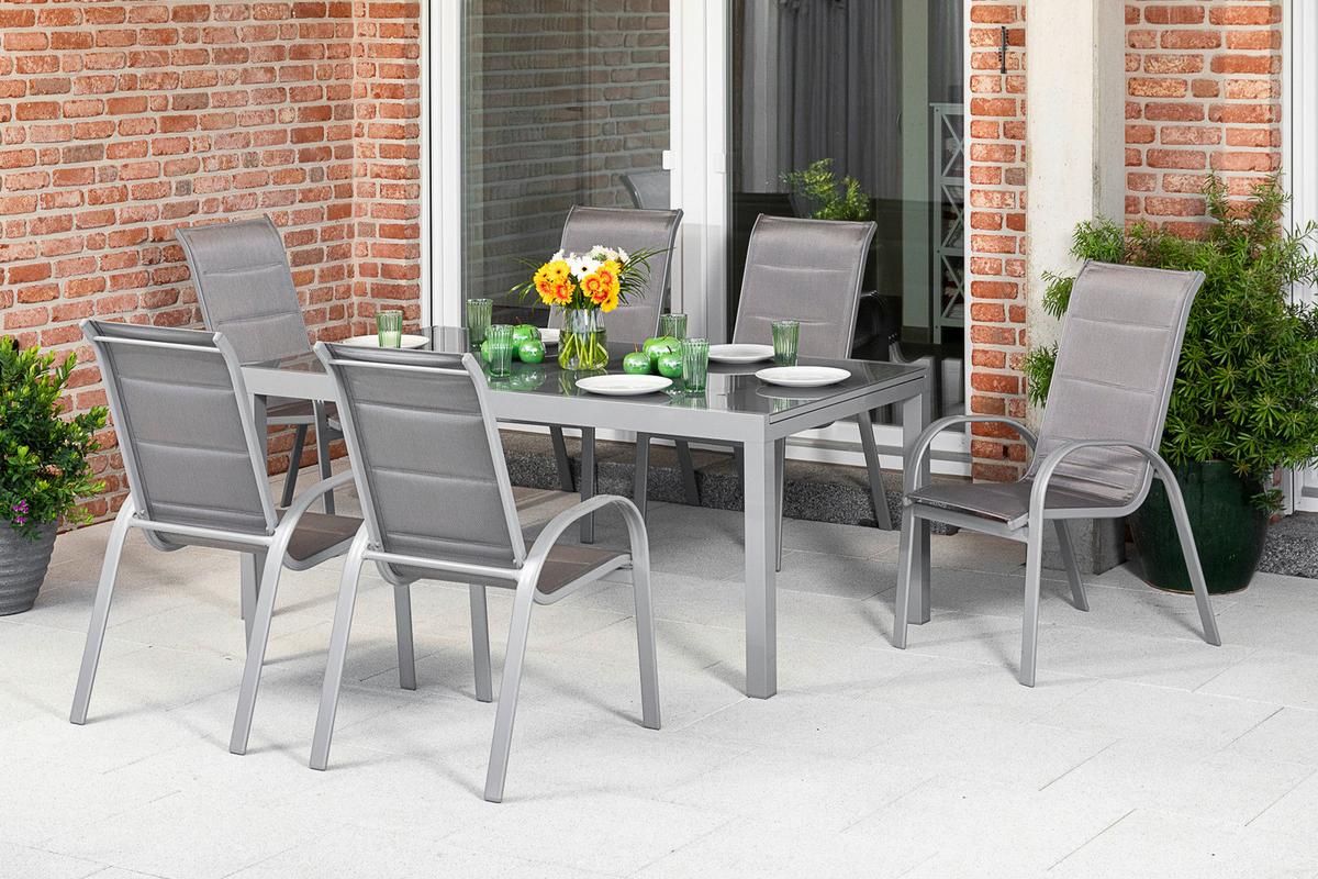 Gartensessel Stapelbar Amalfi Di Lusso Metall/textil - Silberfarben/Braun, KONVENTIONELL, Textil/Metall (56,5/104/77cm) - Gardenson