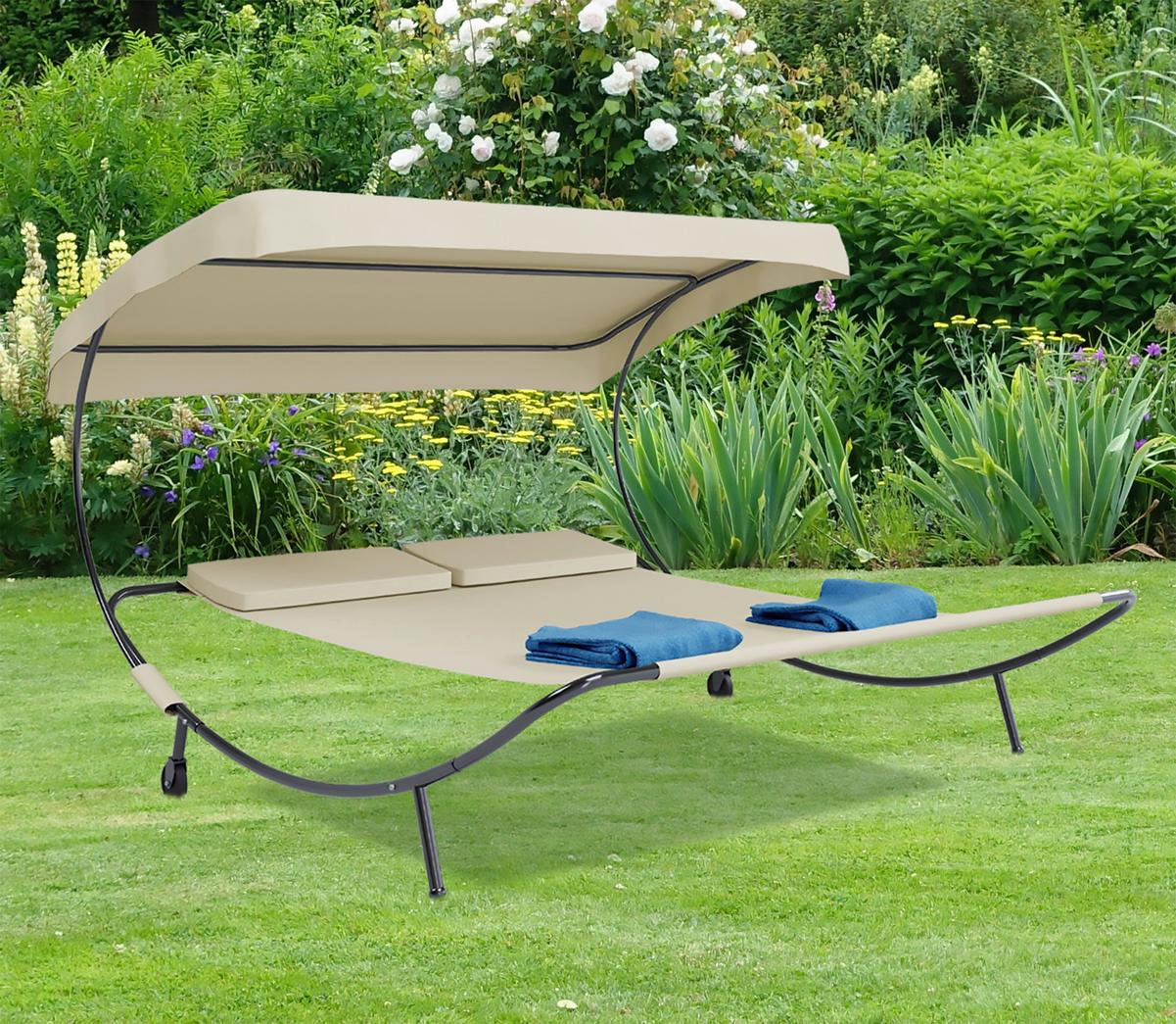 Doppel-Sonnenliege Bindox Metall/Textil Mit Sonnendach - Creme, Basics, Textil/Metall (130/137/200cm) - MID.YOU