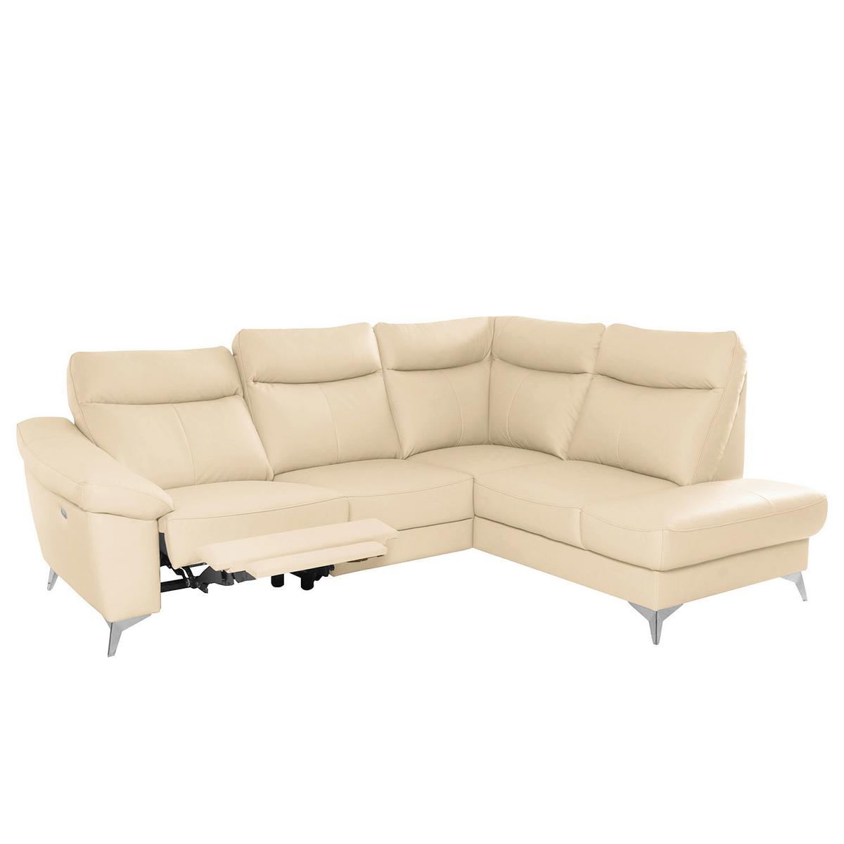 Ecksofa Luna Teilleder Beige 242x194 - Chromfarben/Beige, Design, Leder/Textil (242/194cm) - Livetastic