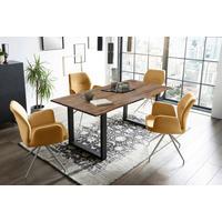 Tischgruppe Gelb/Walnussfarben L: 180cm - Gelb/Silberfarben, MODERN, Holz/Textil (160/90/75cm) - Livetastic