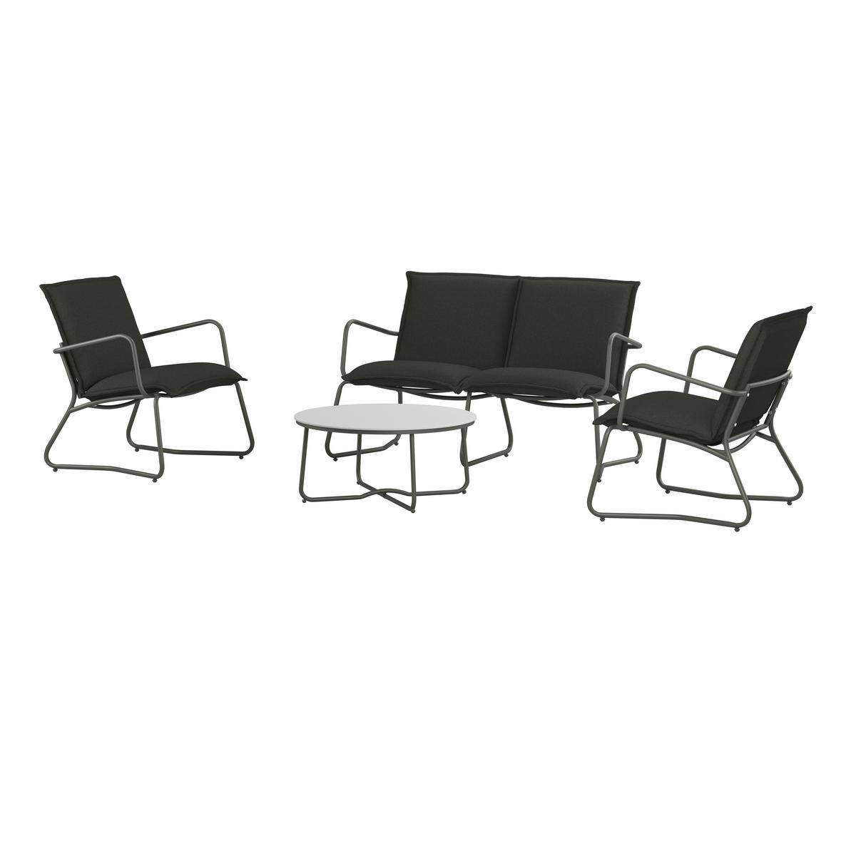 Loungegarnitur Kiel - Hellgrau/Schwarz, MODERN, Textil/Stein (141/78.5/71cm) - Beldano