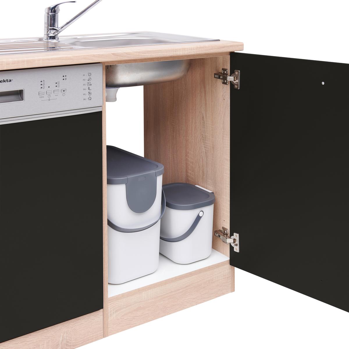 Küchenzeile Economy mit Geräten 310 cm Schwarz/Eiche Dekor - Eichefarben/Schwarz, Basics, Holzwerkstoff (310cm) - Respekta