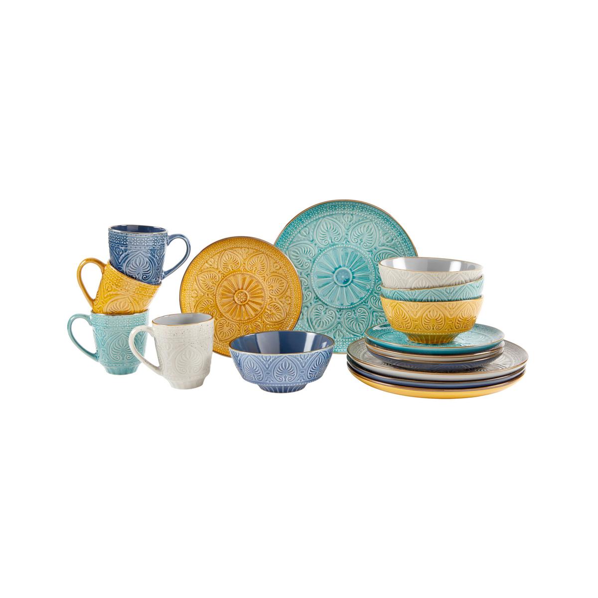 Kombinovaný servis SAMARKAND - žltá/petrolejová, Lifestyle, keramika (33/30/32cm) - Creatable