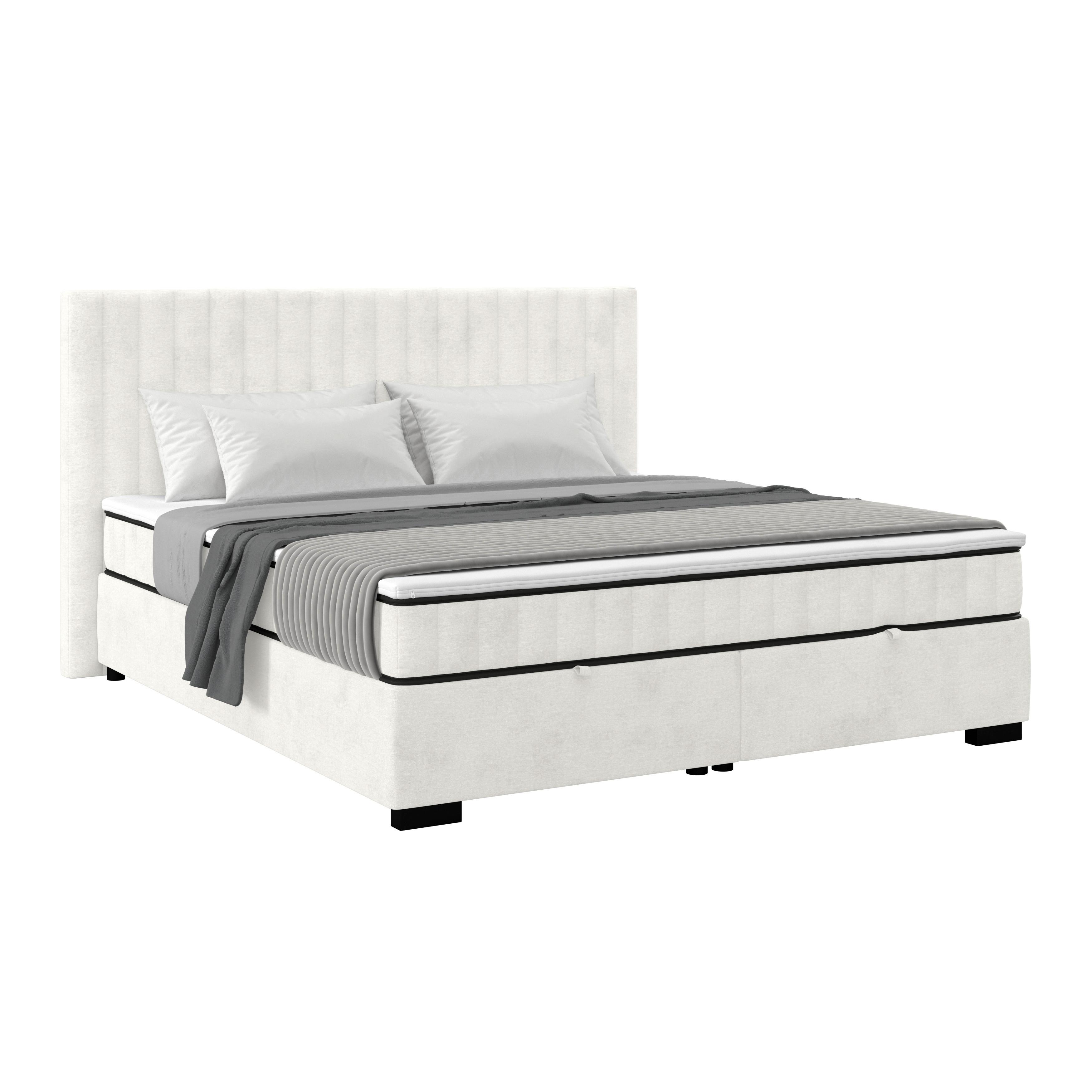 Boxbett Maya 180 - Creme/Schwarz, MODERN, Holz/Holzwerkstoff (180/200cm)