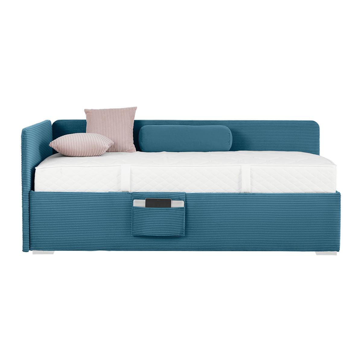 Posteľ Remi s bočnicami 140x200, poťah pastelový modrý - prírodná farba/pastelová modrá, Konventionell, drevo/textil (140/200cm)