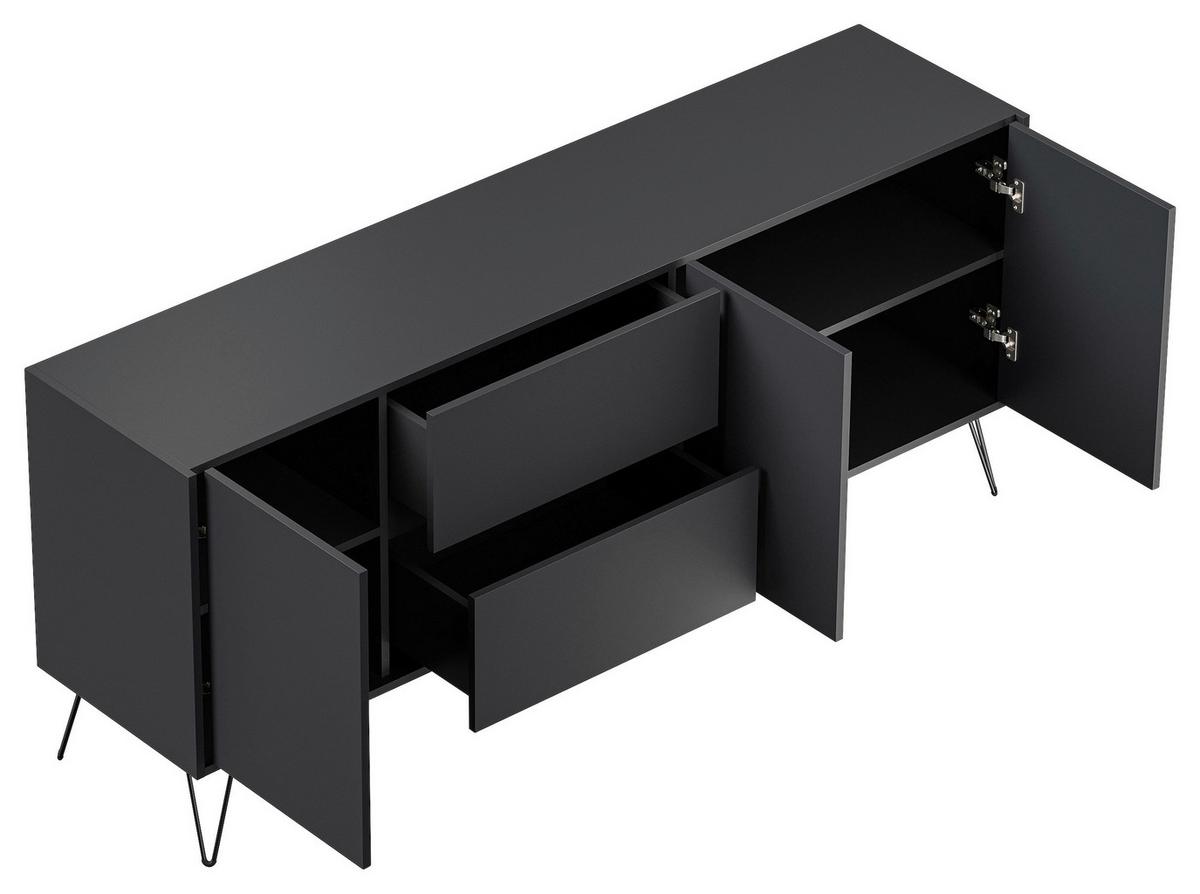 Sideboard Posseik Industrial Graphitfarben B: 177 cm - Schwarz/Graphitfarben, Design, Holzwerkstoff (177/75,8/42cm) - MID.YOU