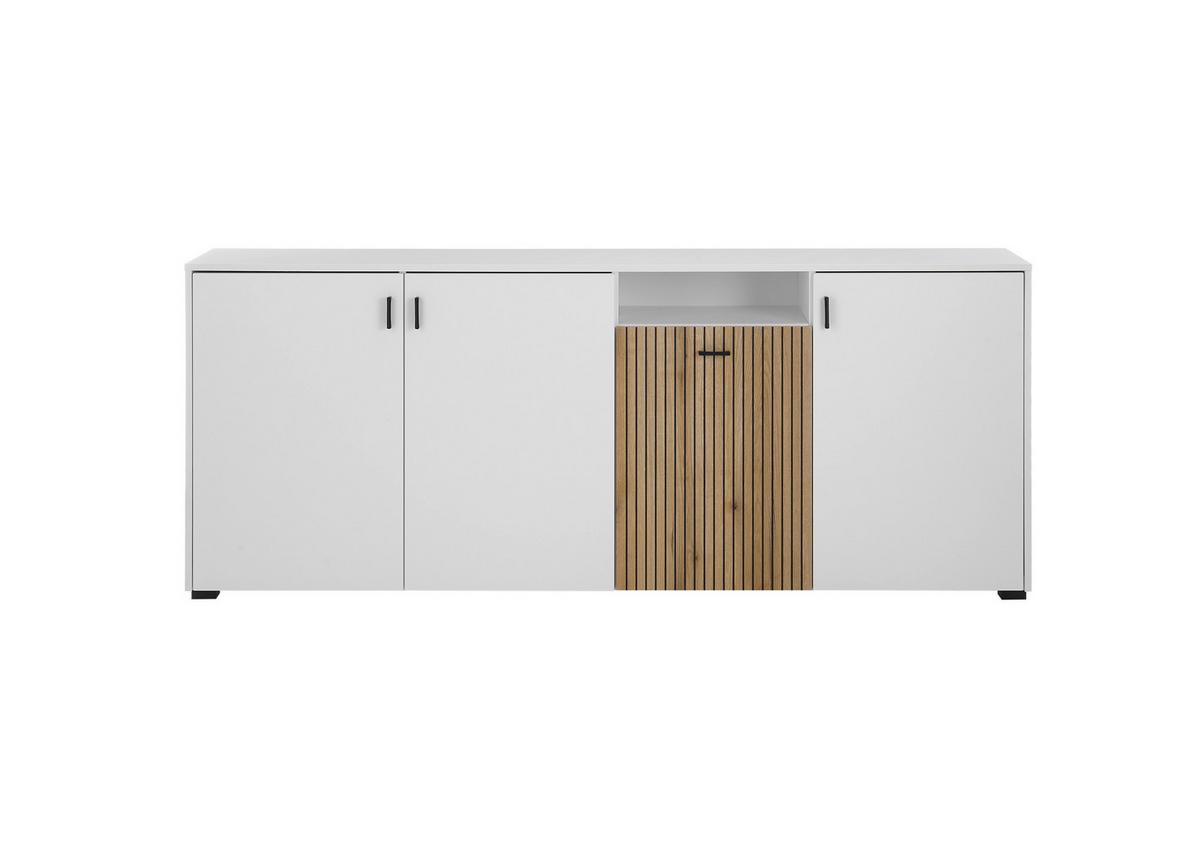 Sideboard Hudson Weiß/eichefarben B: 200 Cm - Eichefarben/Schwarz, Design, Holzwerkstoff (200/42/79,6cm) - MID.YOU