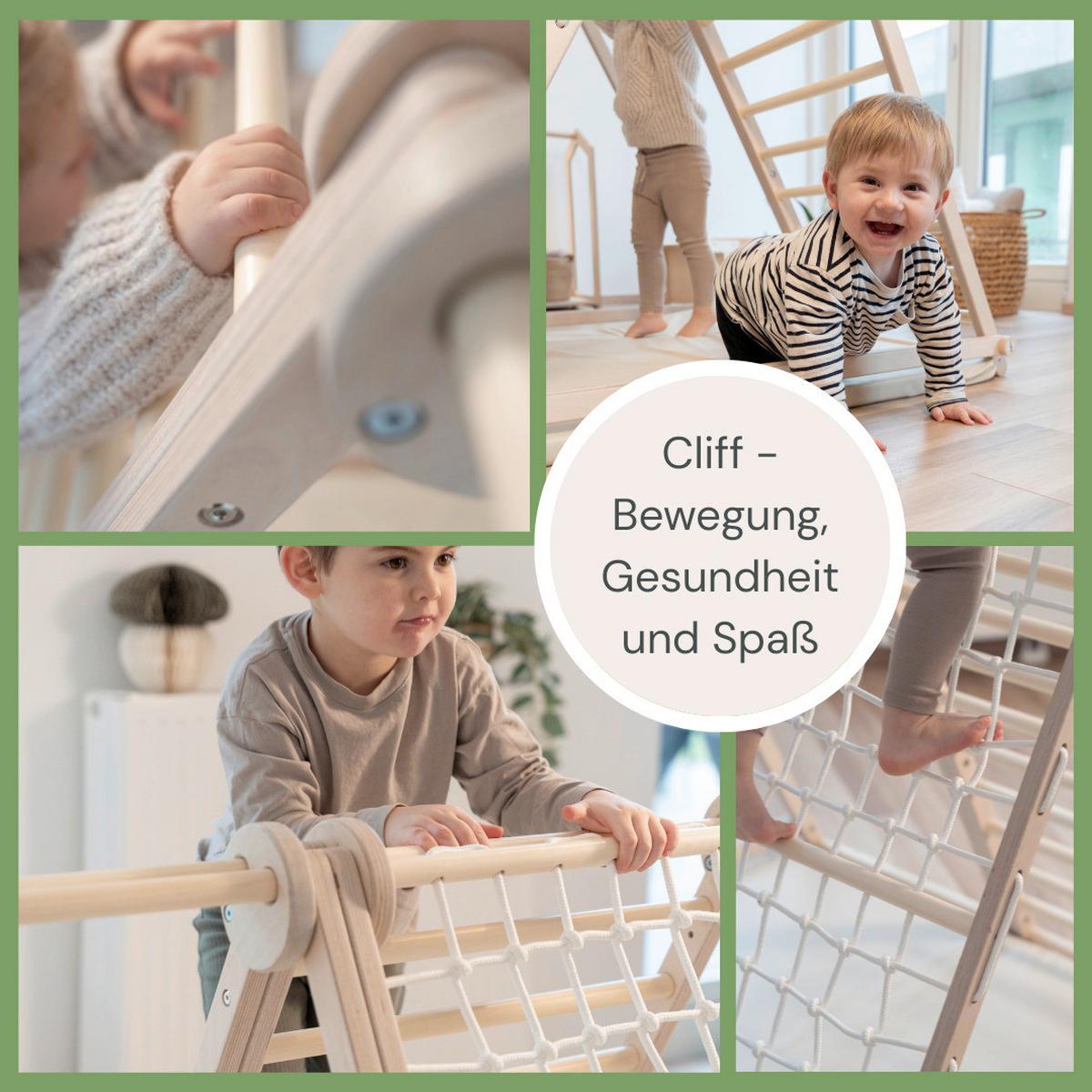 klappbares Klettergerüst mit Sicherheitsmatte - Multicolor/Weiß, Basics, Holz (105/110/100cm) - CLIFF