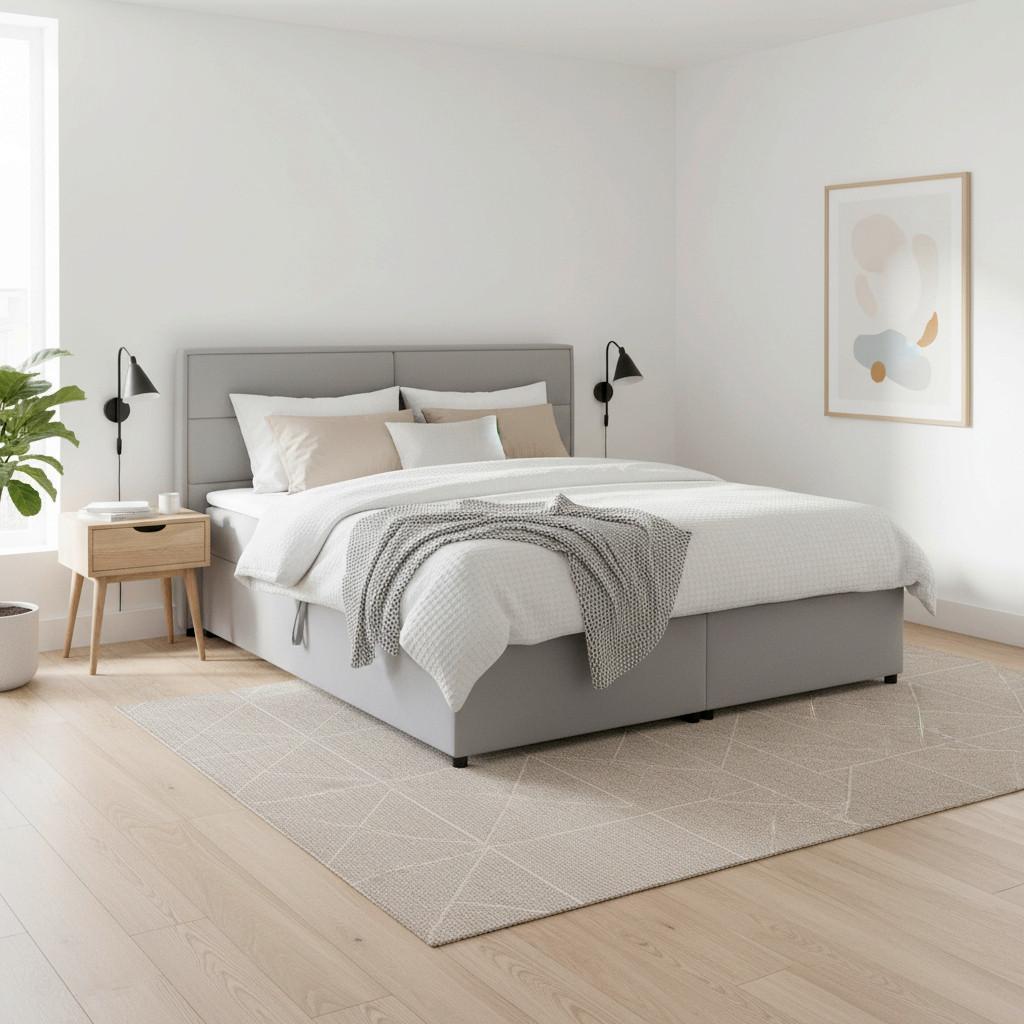 Boxspringová posteľ s toperom, 180x200 cm, sivá - čierna/sivá, Modern, kov/drevo (180/200cm) - Bessagi Home