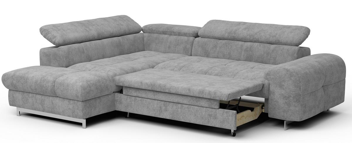 Ecksofa Mit Schlaffunktion Und Cloud +  Grau - Chromfarben/Hellgrau, KONVENTIONELL, Textil (206/257cm) - Livetastic