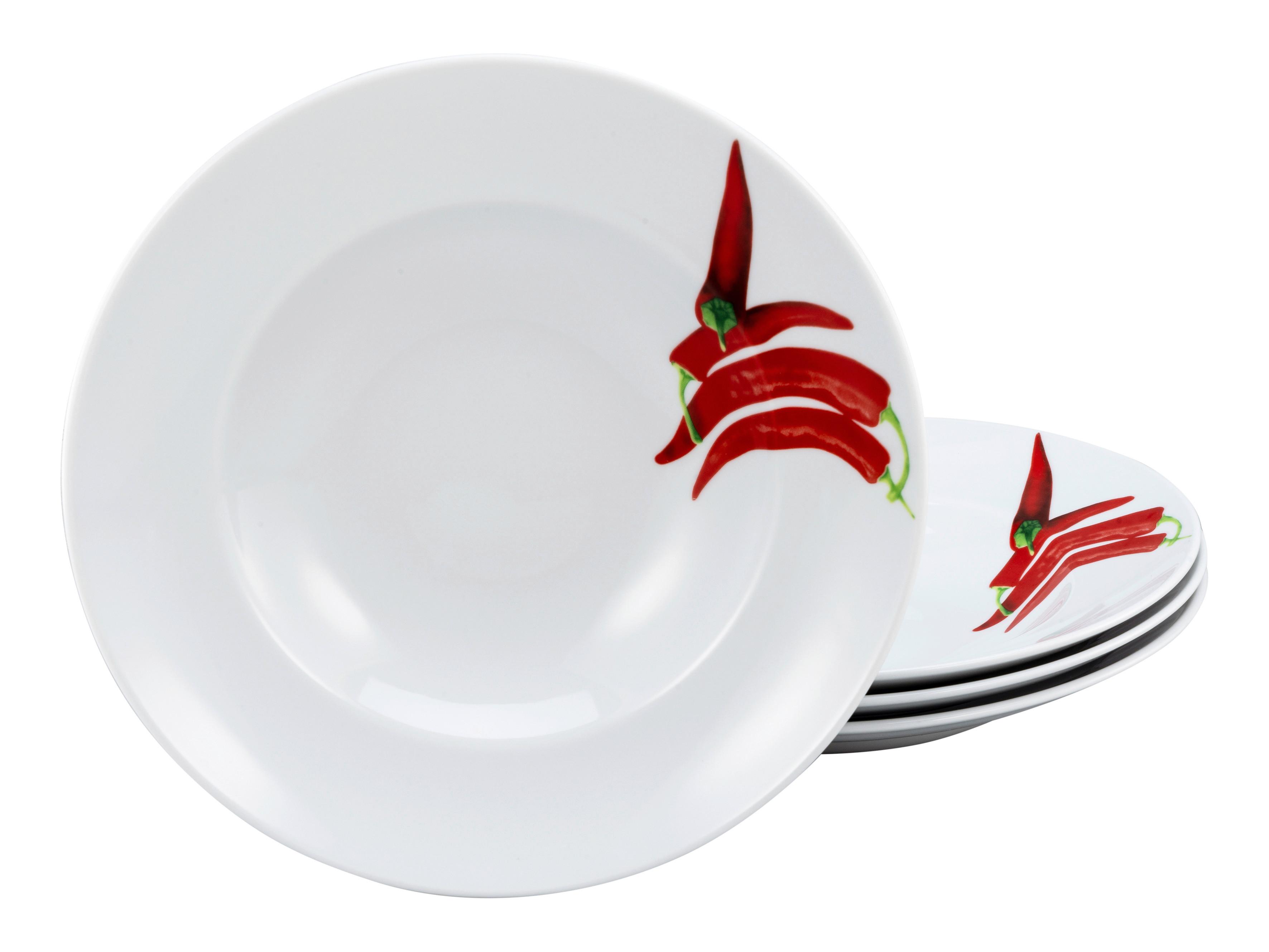 Pastatellerset Europa Chili Weiß 4-Teilig - Multicolor, KONVENTIONELL, Keramik (29,5cm) - Creatable