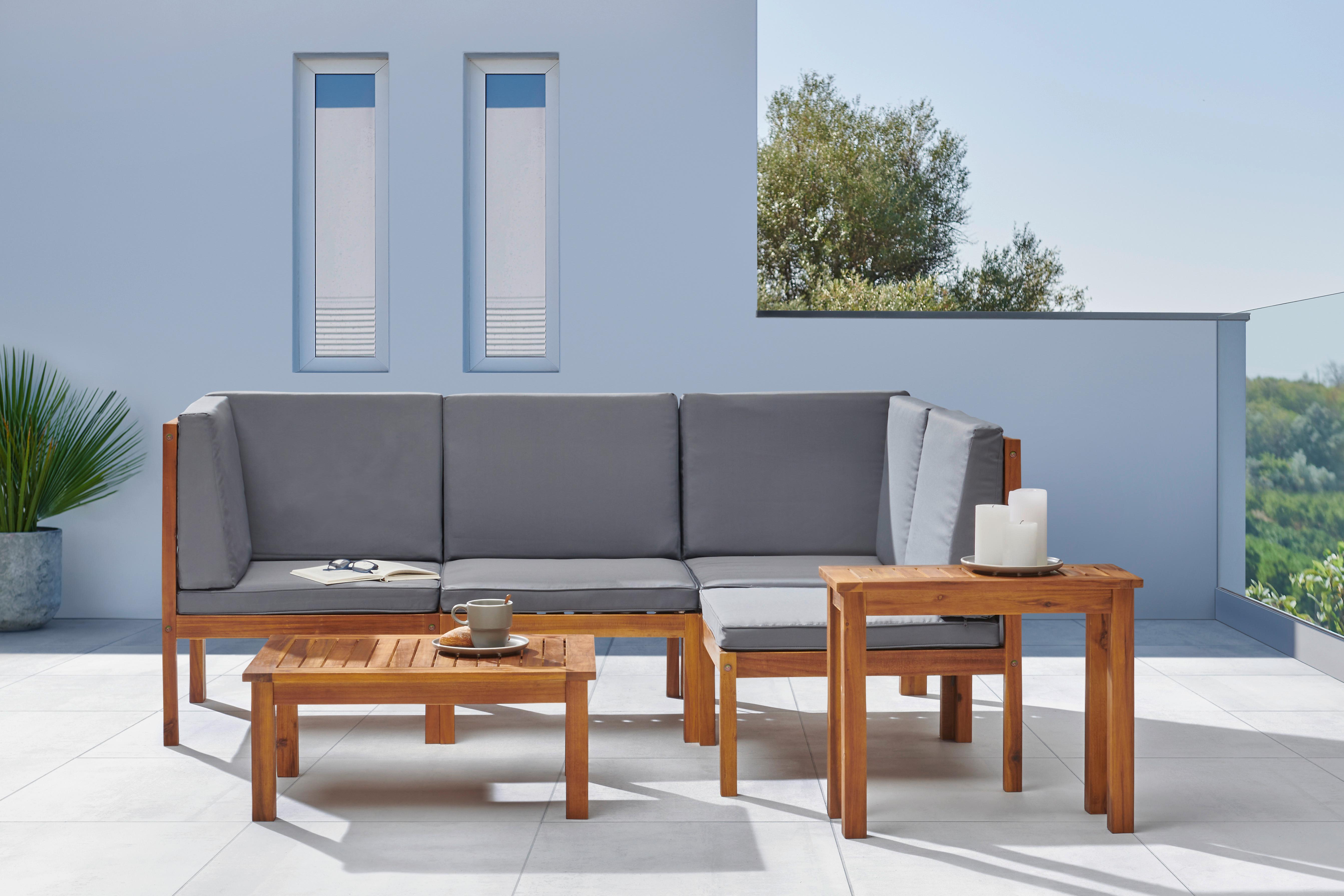 TERASOVÁ SEDACÍ SOUPRAVA LIOU - tmavě šedá/barvy akácie, Moderní, dřevo/textil (70/50/30cm) - Modern Living