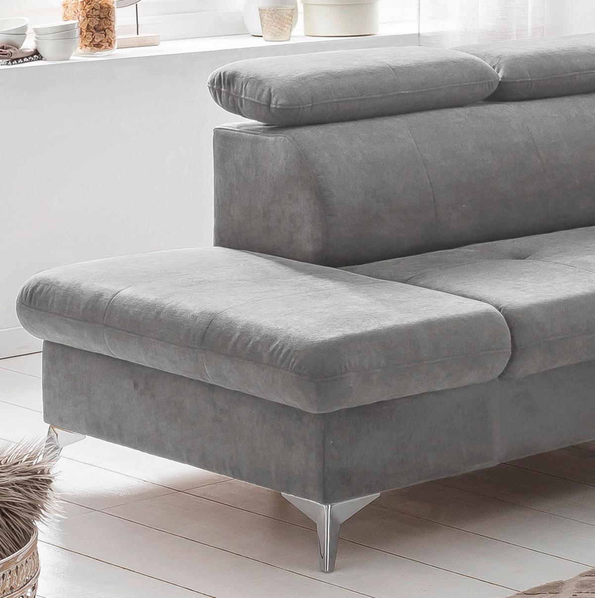Ecksofa Mit Schlaffunktion Gisele Und Bettkasten Grau - Chromfarben/Grau, KONVENTIONELL, Textil (209/256cm) - Livetastic