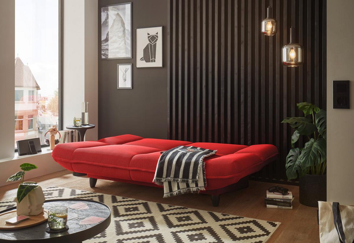 Schlafsofa Amalia Rot B: 200 cm - Rot/Schwarz, KONVENTIONELL, Textil (200/88/90cm) - MID.YOU