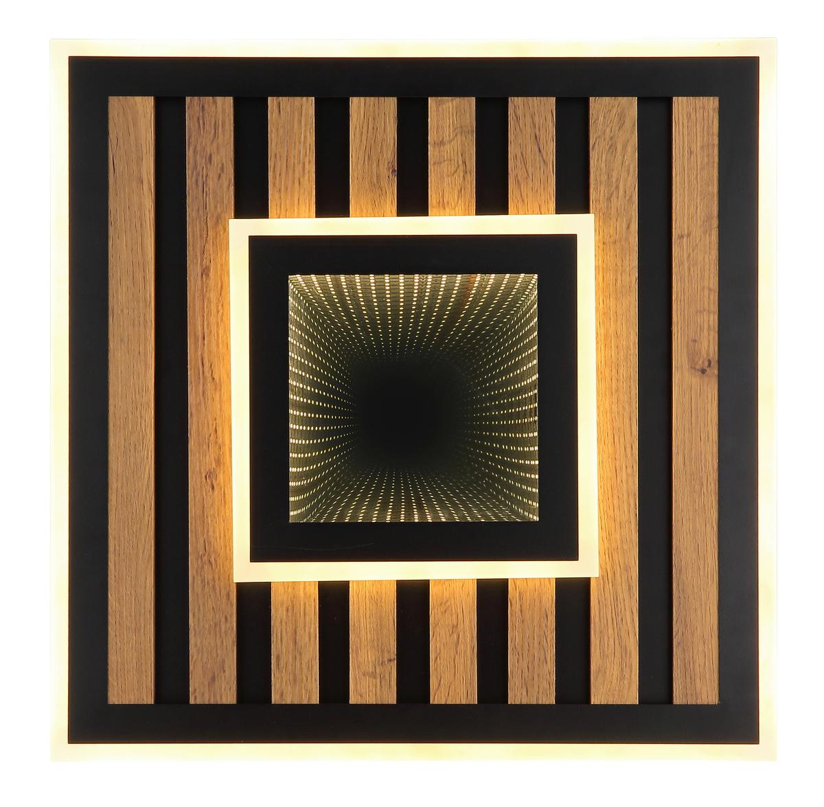 LED-Deckenleuchte Woody Schwarz Weiß Dunkelbraun - Dunkelbraun/Schwarz, Natur, Holzwerkstoff/Kunststoff (40/40/6cm) - Globo