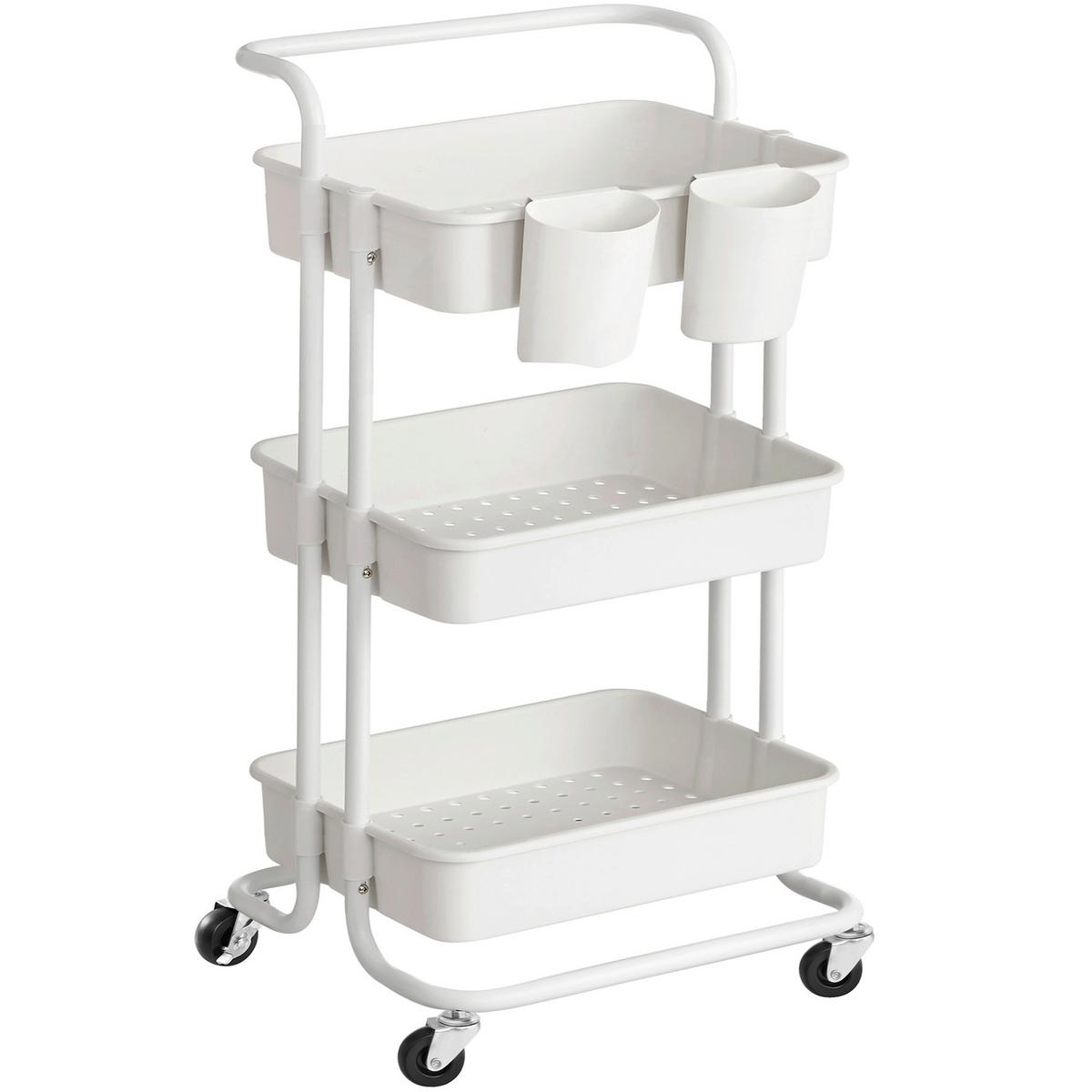Allzweckwagen Songmics Mit 3 Fächern+2 Einhängefächer, Weiß - Weiß, Basics, Metall (41,6/33,5/86,3cm) - Boxxx