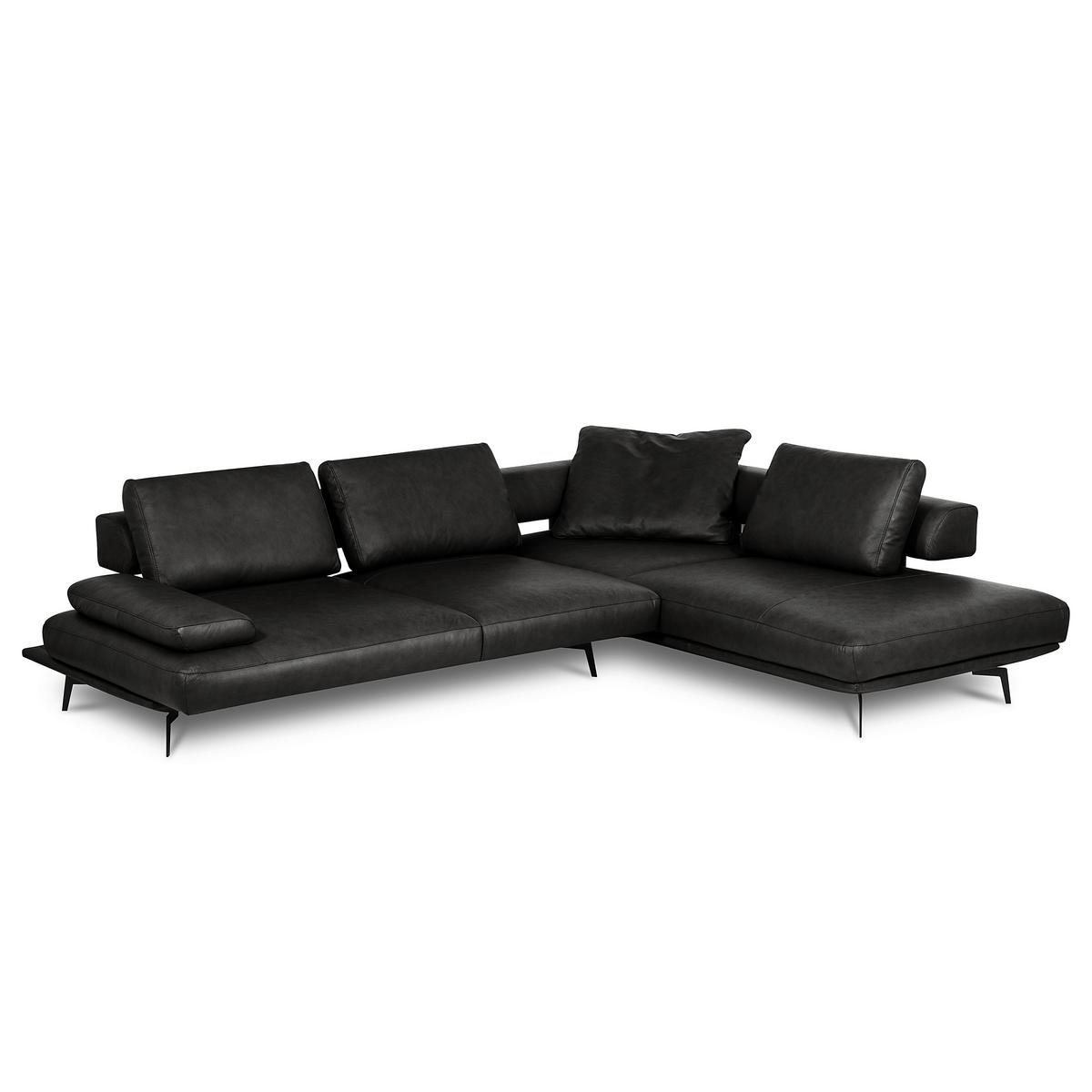 Ecksofa Como Echtleder Schwarz 306x237 - Schwarz/Grau, Design, Leder (306/237cm) - Livetastic