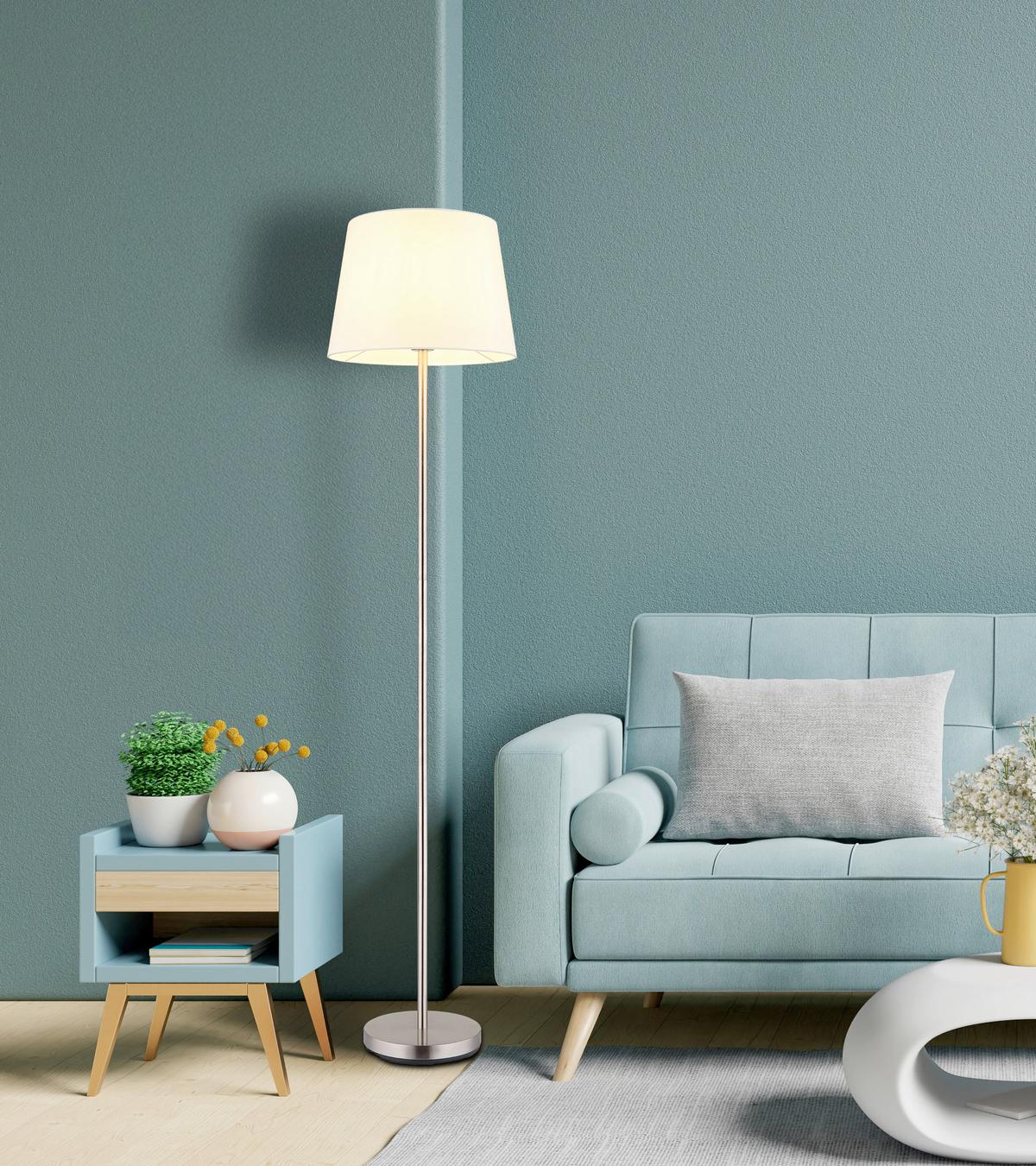 Stehleuchte Corbinian - Weiß/Nickelfarben, Basics, Textil/Metall (35/151cm) - James Wood