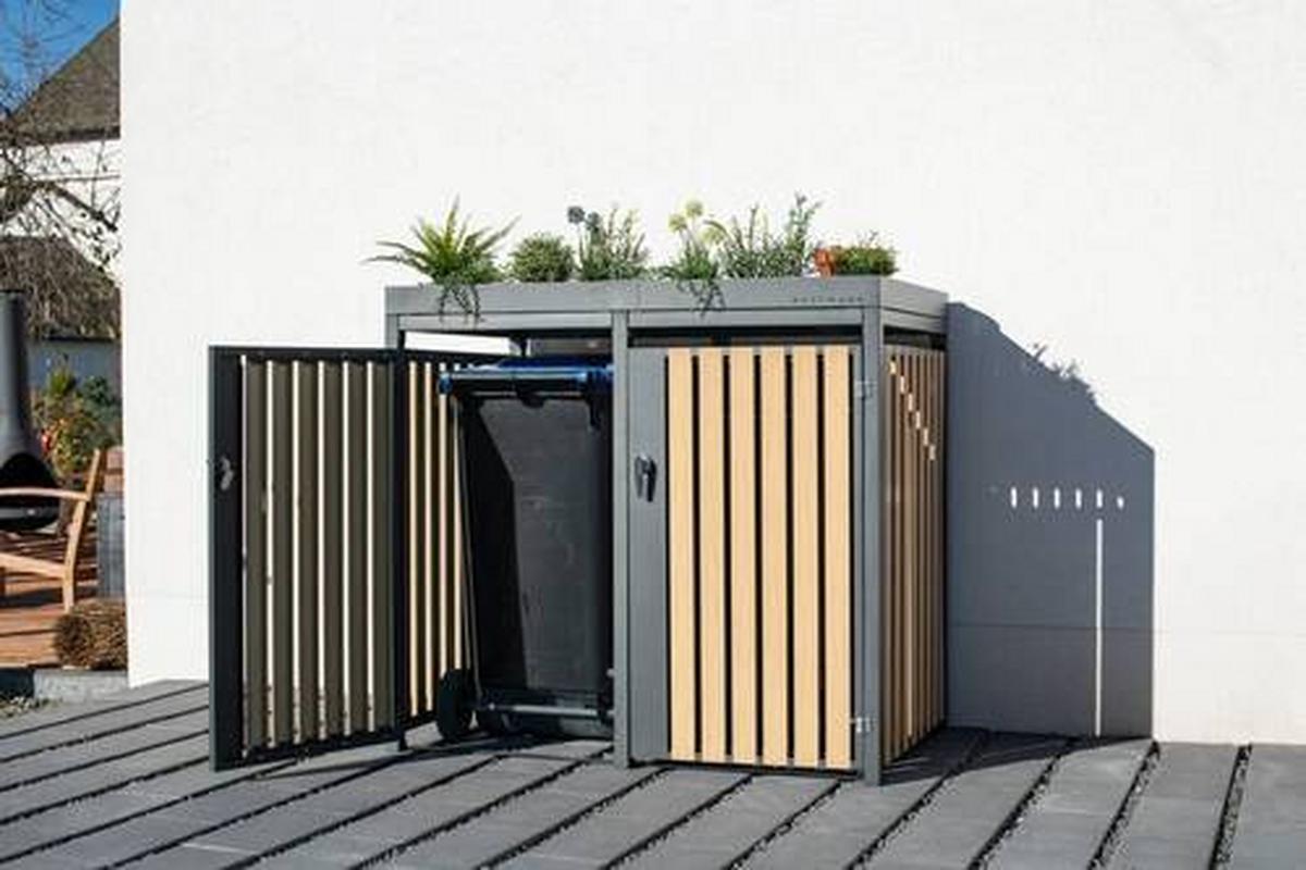 Mülltonnenbox Mülltonnenbox 2-Fach 240 Liter - Anthrazit/Naturfarben, Basics, Metall (84/125/134cm)