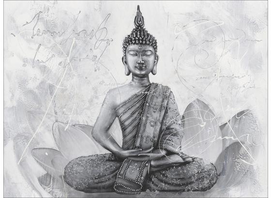 Kép Buddha - Szürke/Fehér, konvencionális, Fa (84/116cm) Kép Buddha - Szürke/Fehér, konvencionális, Fa (84/116cm)