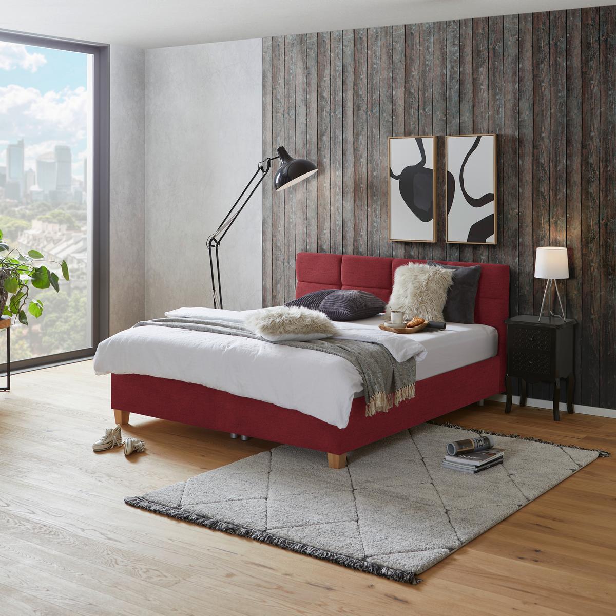 Polsterbett Mit Bettkasten 180x200 Bellagio Kirschrot - Buchefarben/Kirschrot, KONVENTIONELL, Holz/Textil (180/200cm)