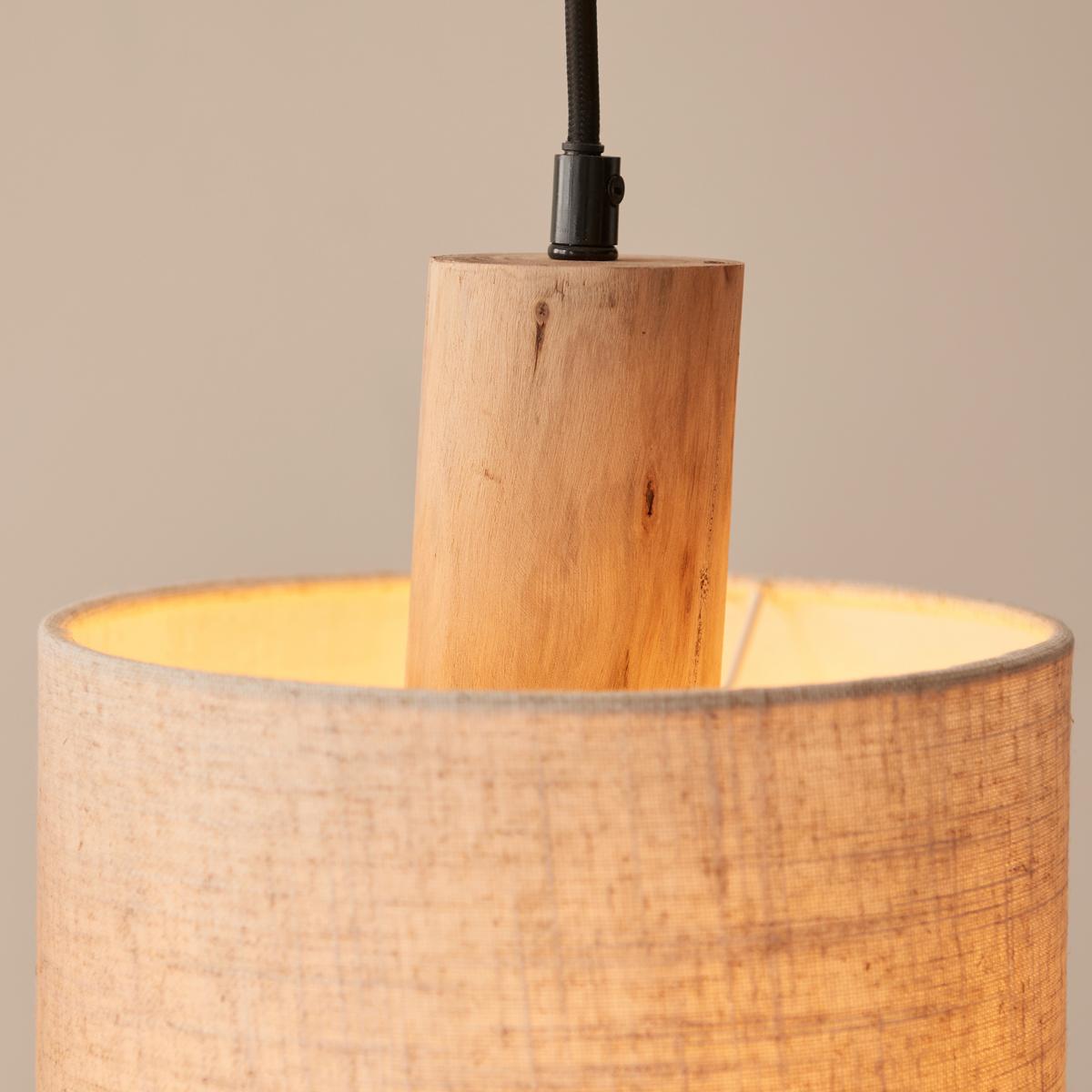 Pendelleuchte 99538/96 Pia - Schwarz/Naturfarben, Natur, Holz/Textil (80/20/130cm) - Brilliant