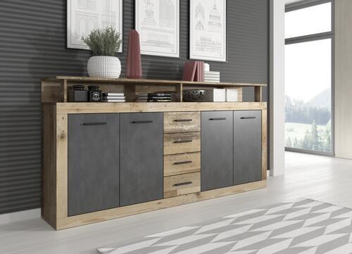 Sideboard B 190cm Luna, Eiche/Anthrazit - Eichefarben/Anthrazit, Basics (190/95/32cm) - MID.YOU