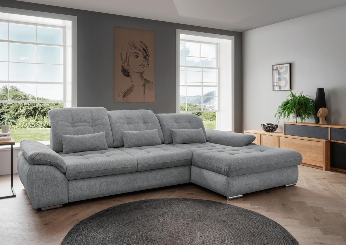 Ecksofa mit Bettkasten Rigatti Silberfarben 314x184cm - Chromfarben/Anthrazit, MODERN, Textil (314/184cm) - Livetastic