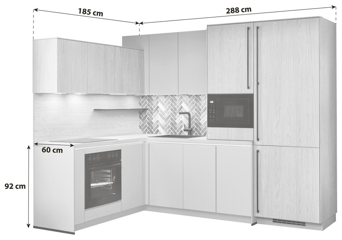 Eckküche Sidney/singapur - Sandfarben/Eichefarben, Basics, Holzwerkstoff (185/288cm) - Vertico