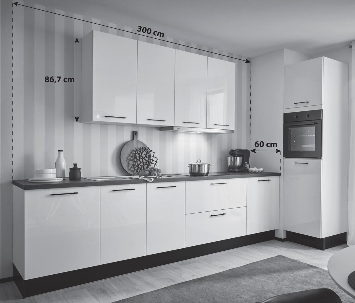 ECKKÜCHE PN 215 - Weiß Hochglanz/Dunkelgrau, MODERN, Holzwerkstoff (300/60cm) - Pino