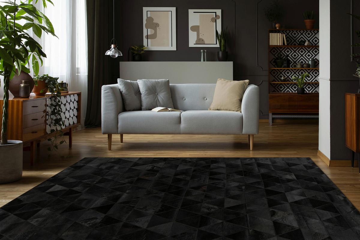 Lederteppich Ravi 200 - Schwarz, KONVENTIONELL, Leder (120/170cm) - Kayoom