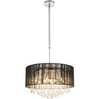 Hängeleuchte Lifestyle H: 75/ 120 cm 12-Flammig - Schwarz, LIFESTYLE, Glas/Textil (50/75-120cm) - Globo