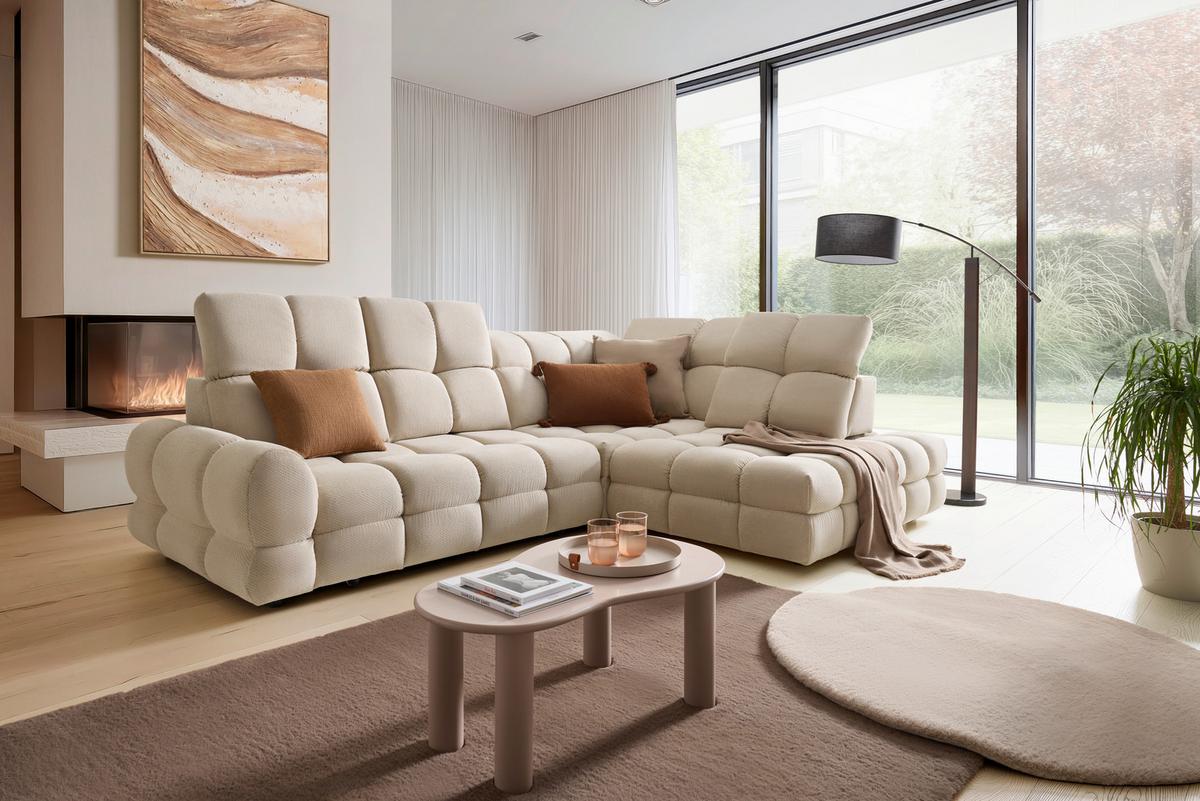 Rohová sedačka TOLLO L, pravá, béžová, elektrický výsuv - čierna/béžová, Modern, drevo/kompozitné drevo (302/217cm) - Premium Living