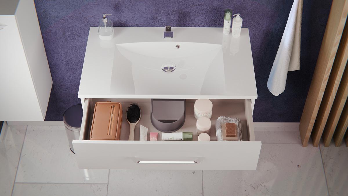 Badezimmer Clever Weiß/Weiß Hg B: 90cm - Weiß Hochglanz/Weiß, MODERN, Glas/Holzwerkstoff (90/118,9/45,7cm) - MID.YOU