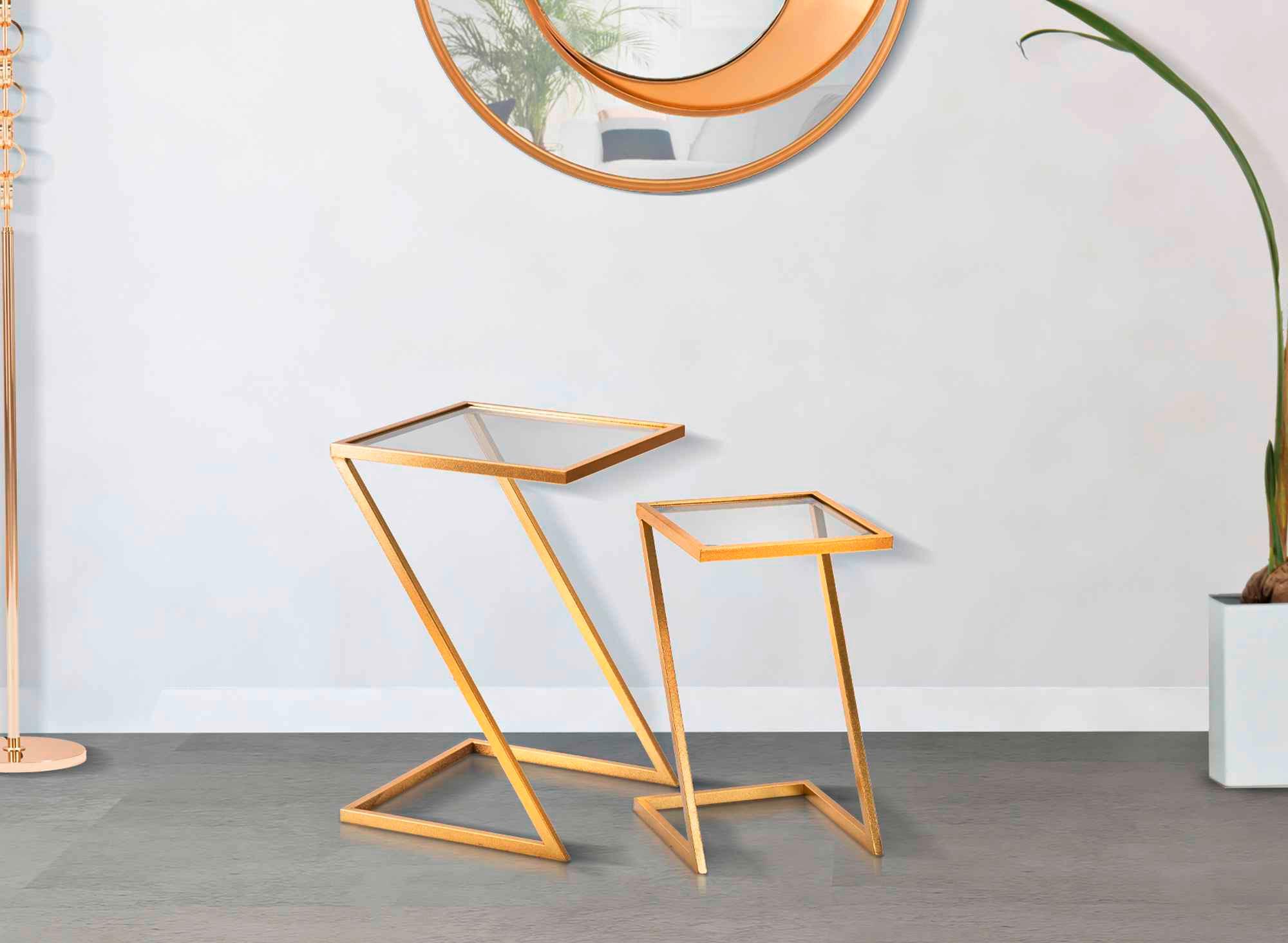 Couchtisch Set2Pcs Goldfarben B: 40 cm - Goldfarben, Basics, Glas/Metall (40/60/40cm)
