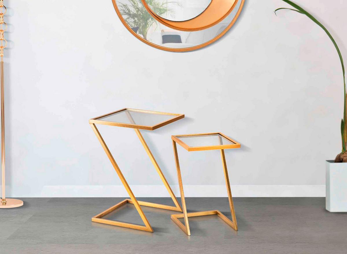 Couchtisch Set2pcs Goldfarben B: 40 Cm - Goldfarben, Basics, Glas/Metall (40/60/40cm)
